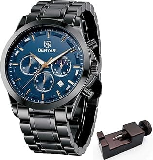 BY BENYARBENYAR Fashion Men's Quartz Chronograph Waterproof Stainless Steel Watches Business Casual Sport Design Wrist Watch for Men