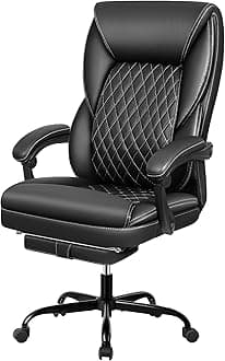 Office Chair, Big and Tall Chair Executive with Foot Rest Ergonomic Home Desk Chairs Reclining High Back Leather Lumbar Support (Black) (8801)