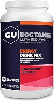 Gu Energy Roctane Ultra Endurance Energy Drink Mix, Vegan, Gluten-Free, Kosher, and Dairy-Free n-The-Go Energy for Any Workout, Strawberry Hibiscus, 3.44 lb. Canister (24 Servings)