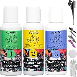 3-Pack Brazilian Keratin Hair Treatment Kit | Deep Hair Conditioning, Repair & Smoothing Formula | Reduces Frizz, Adds Shine | Scent-Free, Easy At-Home Keratin Treatment