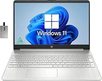 HP 2022 15.6" FHD Laptop, Intel Core i5-1135G7, 8GB RAM, 256GB PCIe SSD, Full-Size Keyboard, Fingerprint Reader, Iris Xe Graphics, HD Webcam, Win 11, Silver, 32GB Snow Bell USB Card