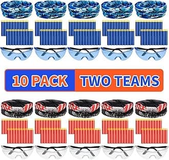 Party Supplies Compatible for Nerf - 10 Kids Pack Boys Birthday Party War Decorations,Face Mask Protective Glasses 200 Foam Bullets Darts for Two Teams Toy for Kids Boys.