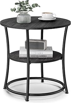 VASAGLE Side Table, 2-Tier Round End Table, Nightstand with Steel Frame for Small Spaces, Living Room, Bedroom, Charcoal Gray and Ink Black
