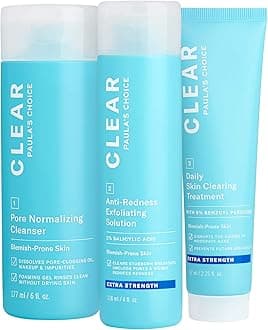 CLEAR Extra Strength Acne Kit | 2% Salicylic Acid & 5% Benzoyl Peroxide for Severe Acne | Redness Relief | PACKAGING MAY VARY