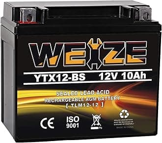 YTX12-BS Motorcycle Battery High Performance - Maintenance Free - Sealed YTX12 BS AGM Rechargeable ATV Batteries compatible with Honda Kawasaki Suzuki