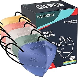 HALIDODO Face Mask 50 Pack Breathable 5-Layer Filter Efficiency≥95%