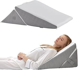 Bedluxe Wedge Pillow for Sleeping, Adjustable 9&12 Inch Foldable Bed Wedge Pillow Set, Orthopedic Memory Foam Triangle Pillow Wedge, 7-in-1 Elevated Pillows for Leg and Back Support, White/Grey