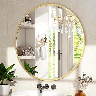 XRAMFY20 Inch Round Mirror - Circle Mirrors for Bathroom, Entryway and Living Room Wall Decor, Modern Hanging Vanity Mirror, Matte Gold Circle Decorative Wall Mirror