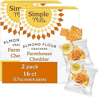 Almond Flour Crackers Snack Packs, Farmhouse Cheddar, Gluten Free, Flax Seed, Sunflower Seeds, Corn Free, Good for Snacks, 6.5 oz, Pack of 2 (8 Bags per Box)
