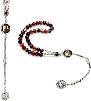 Special -ALLAH Tassel- Collection (8 mm -33 Beads) Worry Beads - Prayer Beads-Tesbih-Tasbih-Tasbeeh-Misbaha-Masbaha-Subha-Sebha-Sibha-Rosary (MIRACLE RED AGATE STONE)