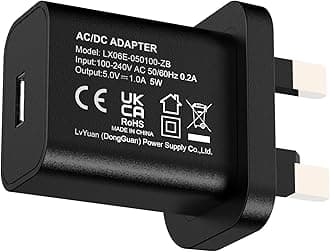 5V 1A 5W Black USB Charger, UK Usb Plug, USB-A Output, 100V-240V Input, for Phone, Tablet, Speakers