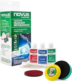 NOVUS Clear in Five Headlight Restoration Kit, Restoration for Car Headlights, 2 Ounce 1, 2, and #3 Bottles, Buffing Pad, Backing Pad Drill Attachment, 1,000 Grit Sanding Disk, 3 Polish Mates