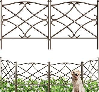 Amagabeli Garden Home-Decorative Garden Fence-Outdoor Rustproof Metal Landscape Wire Fencing Folding Patio Flower Bed Animal Dogs Barrier Border Edge -61 CM(H) x61 CM(W)-5 Panels-Brown