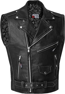 Men's Classic Leather Motorcycle Biker Concealed Carry Vintage Vest Black