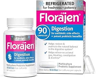 Florajen Digestion Probiotic - Advanced Gut Health Supplement for Constipation & Bloating Relief - 15 Billion Live Cultures - Multi-Strain Formula - Refrigerated for Potency & Freshness - 90 Capsules
