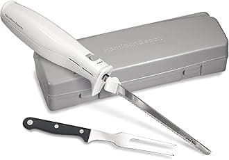Hamilton Beach Electric Knife for Meat, Poultry, Bread, Craft Foam and More with Storage Case and Serving Fork, White