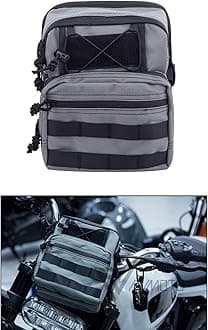 Motorcycle Universal Club Style Utility Molle Traveller Bar Handlebar T-Bar Bag Handle Bags, Fit For Harley Dyna Street Bob FXBB Softail Sportster, Tool Pouch Trunk Storage Bag, Gunship Gray