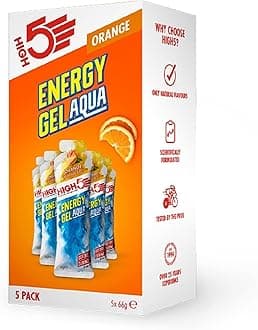 HIGH5 Energy Gels Aqua - Quick Release Sports Gels to Power Muscles for Peak Performance - Natural Fruit Juice & Caffeine-Free - Fast Energy Boost for Running, Cycling, Endurance (Orange, 5 x 66g)