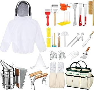 30 Pcs Beekeeping Supplies Beehive Equipment Beekeeping Starter Kit Bee Keeper Supplies All with Jacket Beehive Kit Bee Smoker Uncapping Tool for Beginners Professional Beekeepers(X-Large)