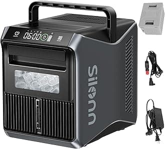 Silonn Ice Maker with Battery, RV Ice Maker Countertop 12V/24V Car Charger 100-240V AC Solar-Ready, Portable Ice Machine 9 Cubes/6 Mins 22lbs/Day Auto-Clean for Camping RV Home Outdoor