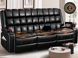 Recliner Sofa, Reclining Sofa 3 Seater Couch, Recliner with Removable Armrest Console USB, Reclining Couch with Cup Holder, PU Leather Couches with 2 Layers Cushion for RV