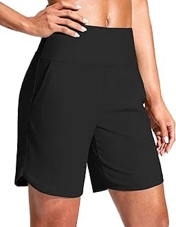 Women's 7" Quick Dry Swim Board Shorts Swimming Bottoms High Waisted Beach Shorts for Women with Liner Pockets