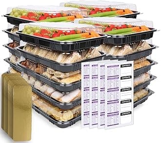 Reusable Sandwich & Serving Platter Trays with Clear Lids – Pack of 20 Catering Food Platters with Dividers & Labels for Parties, Buffets, Events & Meal Prep – 33.5 × 24 × 7 cm