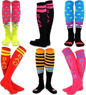 TeeHee Crazy Fun Silly Funky Girls Socks Novelty Knee High and Crew for Women Multipair Cotton