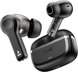 Boat Nirvana Space, 360º Spatial Audio, Active Noise Cancellation (~32dB), 100Hrs Battery,4Mics ENx, Fast Charge, v5.3 Bluetooth Earbuds, TWS Ear Buds Wireless Earphones with mic (Cosmic Black)