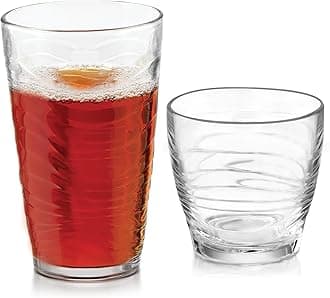 Orbita Tumbler and Rock Glass Set, Durable, Chip-Resistant Glass Cups Set with Wave Pattern, Glasses Drinking Set of 16 for Any Occasion