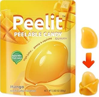 Peelit Peelable Mango Gummy Candy, 3D Peeling Soft Gummies with 65% Real Fruit Juice, Fun Edible Skin Chewy Sweets, Non-GMO & Fat-Free, Viral TikTok Trend Snack for Kids & Adults, Individually Wrapped (Mango, 3 Packs)