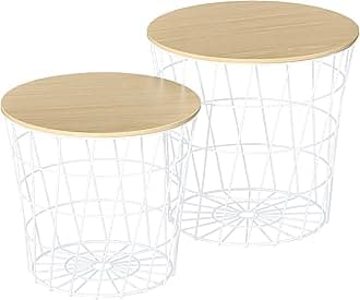 HOMCOM End Tables Set of 2, Nesting Tables with Storage, Round Accent Side Tables with Removable Top for Living Room, White/Natural
