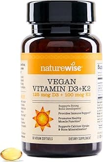 Vegan Vitamin D3 + K2 - Natural D3 5000IU + Natural Vitamin K2 100mcg - Bone Support - High Absorption with Organic Cold-Pressed Olive Oil - Non-GMO