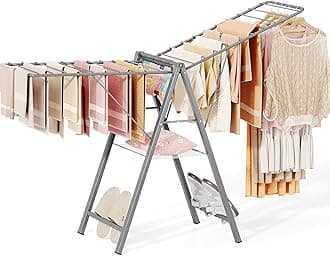 APEXCHASER Clothes Drying Rack Foldable, Metal Laundry Drying Rack Collapsible, Portable Compact Clothes Rack for Sweater Baby Clothes Towel Indoor & Outdoor, Height Adjustable Clothes Airer, Grey
