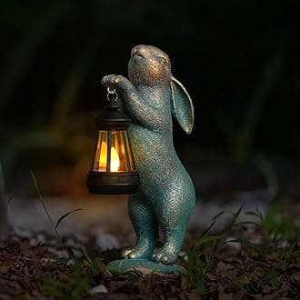 MININOVA Garden Statues Rabbit with Solar Lantern Resin Outdoor Bunny Figurines Decorations for Patio Yard Lawn Ornaments Gifts for Birthday Easter Housewarming
