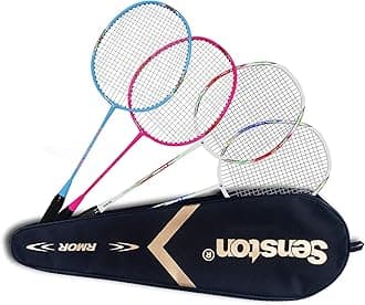 Senston Family Badminton Racquet Set Graphite Shaft Badminton Rackets 2 Pack Adult Badminton Racquets,2 Pack Children Badminton Rackets with 6 Shuttlecocks