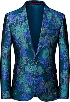 YOUTHUP Mens Slim Fit Blazer Single Breasted 1 Button Embroidery Suit Jacket Floral Tuxedo Jackets