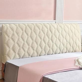 Velvet Bed Headboard Cover for Full Queen Cal King Size, Quilted Bed Headboard Slipcover Thicken Dustproof Headboard Padding Protector Cover (Beige,120cm(47''))
