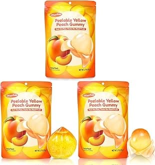 Peelable Gummy Yellow Peach Candy – Individually Wrapped Tropical Peeling Gummies Variety Pack, Low Sugar & Low Calorie, Perfect New Year Treats & Celebration Bites, Resealable Snacks (3 Pack, 9.53oz Yellow Peach)