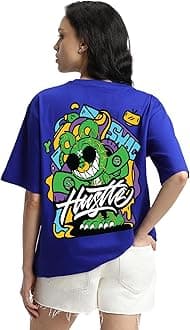 Veirdo® Pure Cotton Round Neck Oversized Baggy Fit Latest Stylish Front & Back Graphic Printed Half Sleeve Boyfriend T-Shirt for Women (Color Options- Black, Orange, Royal Blue & Lilac)