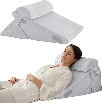 Bedluxe 3Pcs Orthopedic Bed Wedge Pillow Set, Foam Wedge Pillow Post Surgery for Back, Leg and Knee Support, Adjustable 9&12 Inch Folding Triangle Pillow for Sleeping, Acid Reflux, Snoring, Light Grey