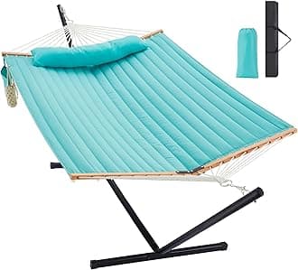 Two Person Hammock with Stand for Outside Heavy Duty, Outdoor Patio Hammock with Portable Steel Stand, Large Double Hammocks,480lbs Capacity.(Aruba)