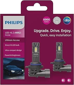 Philips Ultinon Access LED car headlight bulb (HIR2), ultra-compact direct-fit, 80%, 6000K, set of 2