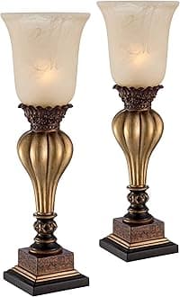 Regency Hill Sattley Traditional Uplight Accent Table Lamps 23 1/4" High Set of 2 Light Gold Alabaster Glass Shade Decor for Living Room Bedroom House Bedside Nightstand Home Office Family