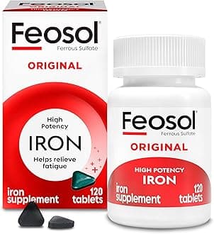 Original Iron Supplement Tablets, Non-heme, 325mg Ferrous Sulfate (65mg Elemental Iron) per Iron Pill, 1 Per Day, 120ct, 4 Month Supply, For Energy and Immune System Support, Made in USA
