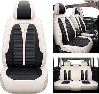 Leather Car Seat Covers Automotive Vehicle Cushion Cover for SUV Pick-up Truck Universal Fit Set for Auto Interior Accessories Full Set (White&Black)
