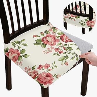 BRIDA Stretchable Floral Geometric Printed Dining Chair Seat Covers Elastic Chair Seat Case Protector, Slipcovers (Rose Flowers, 6 Seat Cover)