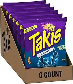 Takis Blue Heat Rolled Spicy Tortilla Chips, Hot Chili Pepper Flavored, Multipack with 6 Individual Bags, 4 Ounces Each
