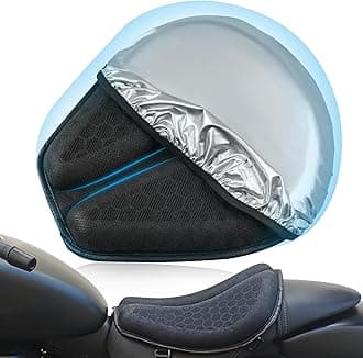 Foldable Motorcycle Seat Cushion with Sunshade Cover, Large 3D-Honeycomb Structure Shock Absorption & Breathable Motorcycle Gel Seat Pad for Long Rides