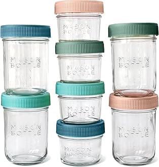 Mason Bottle Breast Milk Storage Jars (4oz & 8oz, 8-Pack) – Reusable Glass Baby Food Containers with Lid for Baby Formula & Breastmilk – Airtight, Stackable, Freezable (Deep Ocean)